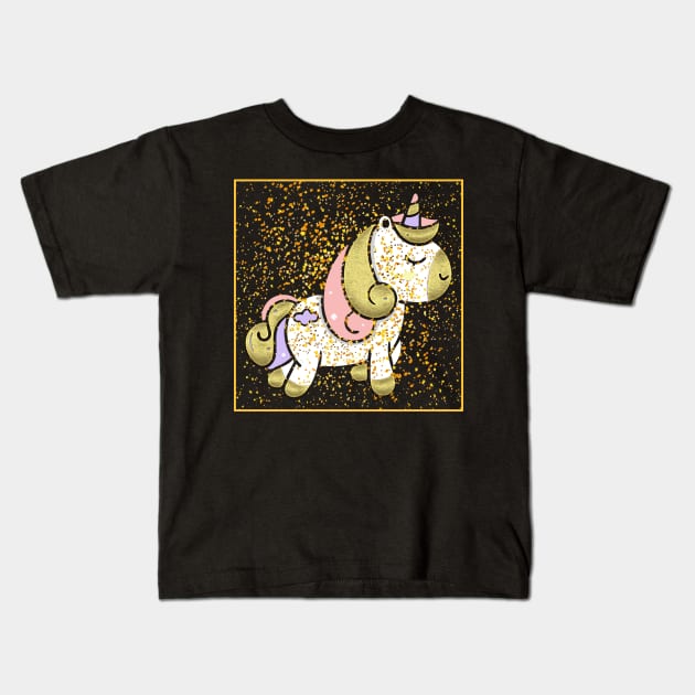 Gold Glitter Unicorn Kids T-Shirt by Imutobi